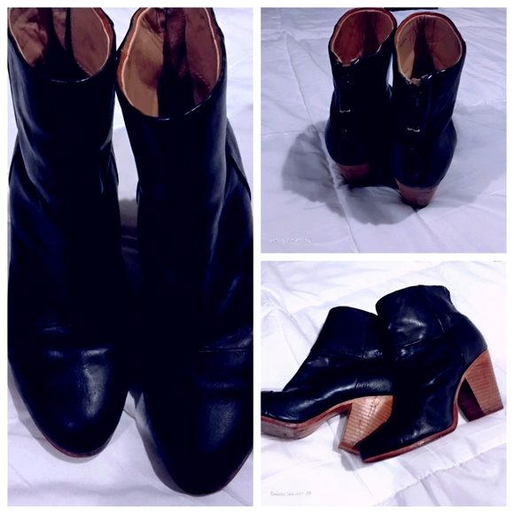 Rag & Bone Newbury Navy Blue Leather Back Zip Heeled Ankle Boots - Picture 1 of 9
